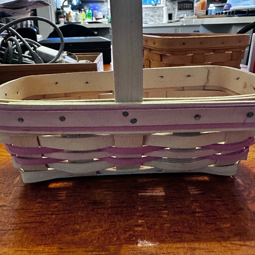 Longaberger Woven Basket with Pink and Cream Accents